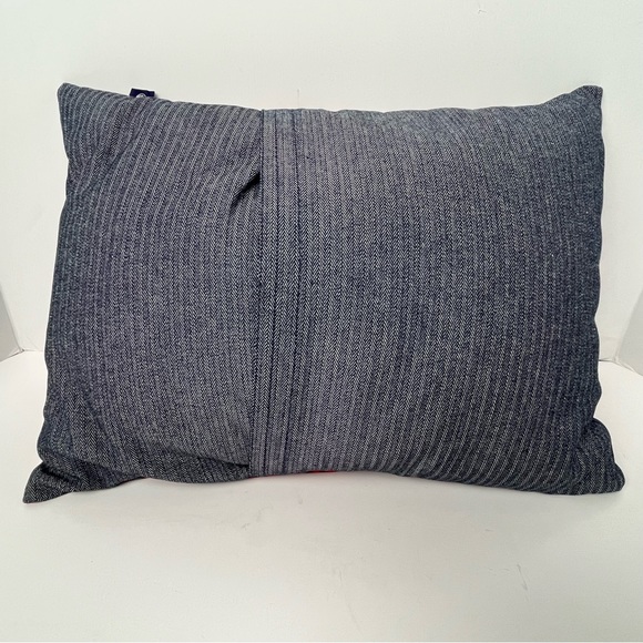 Kiriko Pillow 17x12 Red Print Blue Wool Denim Herringbone Back Cotton Insert PDX - Picture 7 of 12